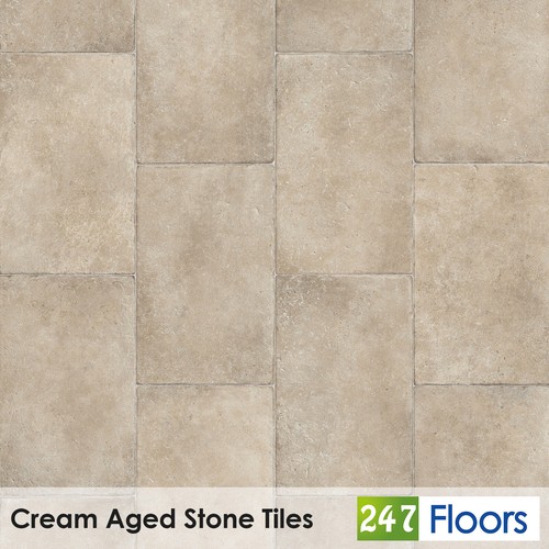 Cream aged stone tile effect - cream,