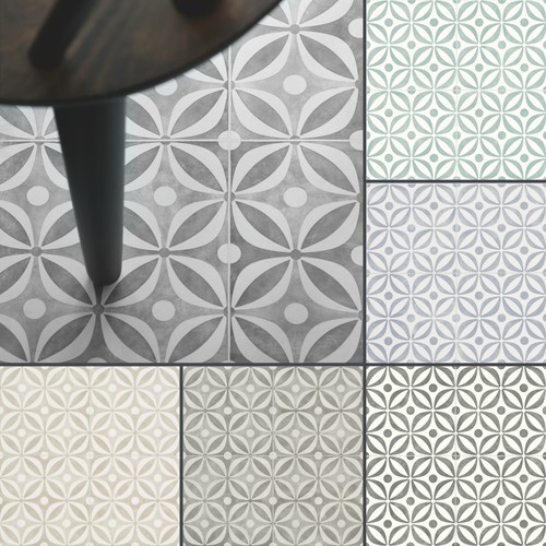Cement tile effect - tile, cushioned